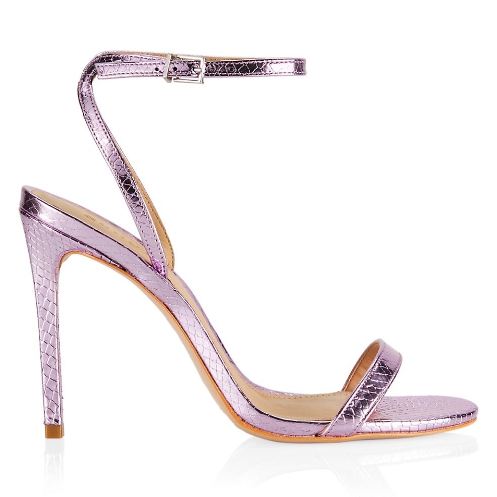 [Schutz] NWT Snake-Embossed Pink Metallic Leather Sandals
